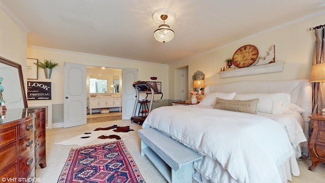 1215 Heather Ln, Glenview, IL 60025 - carpeted bedroom featuring crown molding and ensuite bathroom