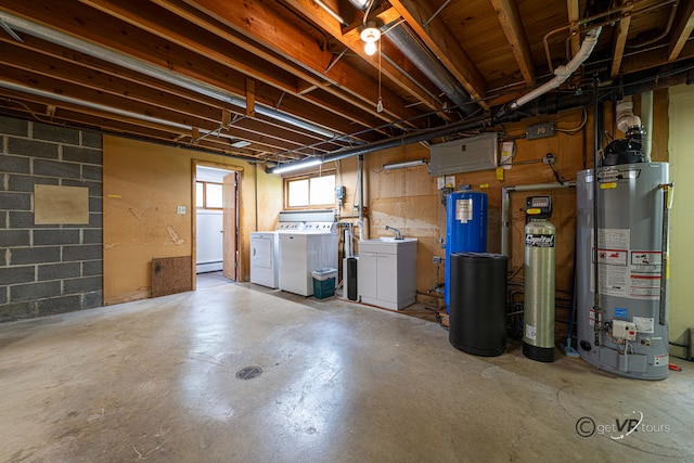 3760 Business 20th Rd, Freeport, IL 61032 - basement with washing machine and clothes dryer, gas water heater, and a water softener