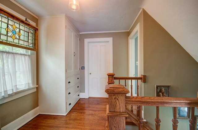 115 S Calumet Ave, Aurora, IL 60506 - corridor featuring wood finished floors, baseboards, and crown molding