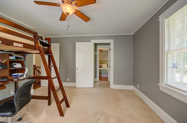 115 S Calumet Ave, Aurora, IL 60506 - bedroom with an office area, ornamental molding, light carpet, and baseboards