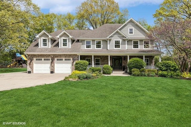 8250 Steepleside Dr, Burr Ridge, IL 60527 - view of front facade featuring driveway, covered porch, a front yard, and a garage