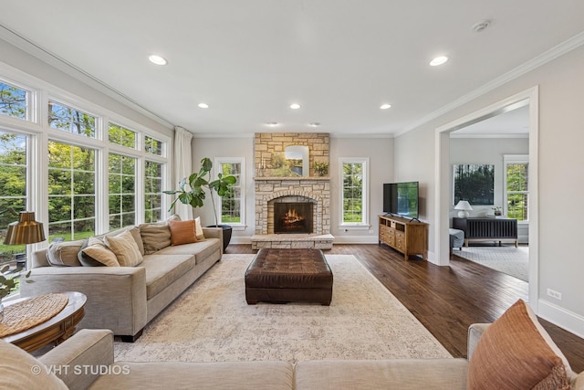 8250 Steepleside Dr, Burr Ridge, IL 60527 - living room with ornamental molding, plenty of natural light, recessed lighting, wood finished floors, and baseboards