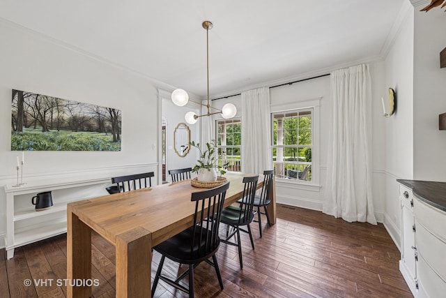 8250 Steepleside Dr, Burr Ridge, IL 60527 - dining space with crown molding, dark wood finished floors, and a chandelier