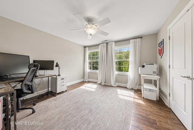 8250 Steepleside Dr, Burr Ridge, IL 60527 - office area with ceiling fan, baseboards, and wood finished floors