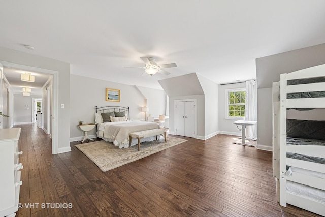 8250 Steepleside Dr, Burr Ridge, IL 60527 - bedroom with dark wood-style floors, baseboards, and ceiling fan