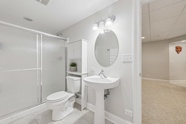 8250 Steepleside Dr, Burr Ridge, IL 60527 - full bath with toilet, a stall shower, baseboards, and tile patterned flooring