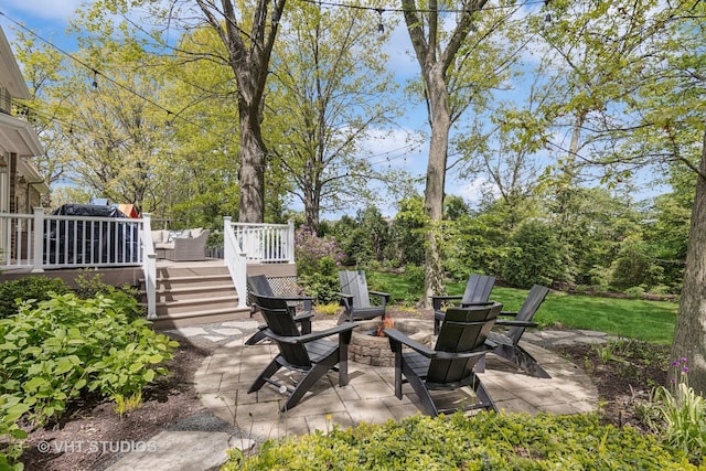 8250 Steepleside Dr, Burr Ridge, IL 60527 - view of patio / terrace featuring an outdoor fire pit and a deck