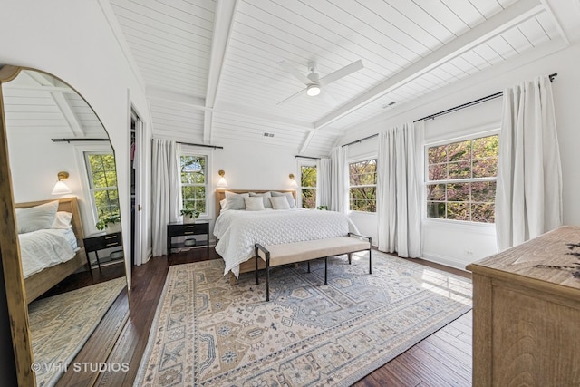 8250 Steepleside Dr, Burr Ridge, IL 60527 - bedroom featuring wood-type flooring, wood ceiling, access to exterior, and a ceiling fan