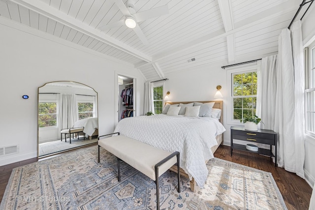 8250 Steepleside Dr, Burr Ridge, IL 60527 - bedroom featuring multiple windows, wood finished floors, a spacious closet, baseboards, and wood ceiling