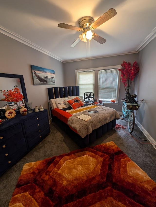 6850 S S Shore Dr Unit 2N, Chicago, IL 60649 - carpeted bedroom with crown molding, baseboards, and ceiling fan