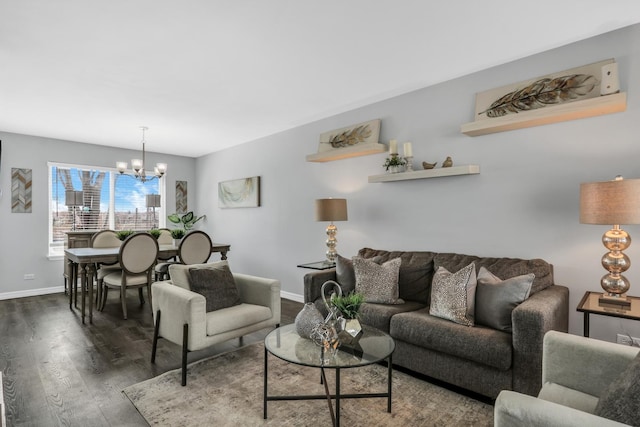 646 E Weston Ct, Round Lake Beach, IL 60073 - living area featuring dark wood-type flooring, a chandelier, and baseboards