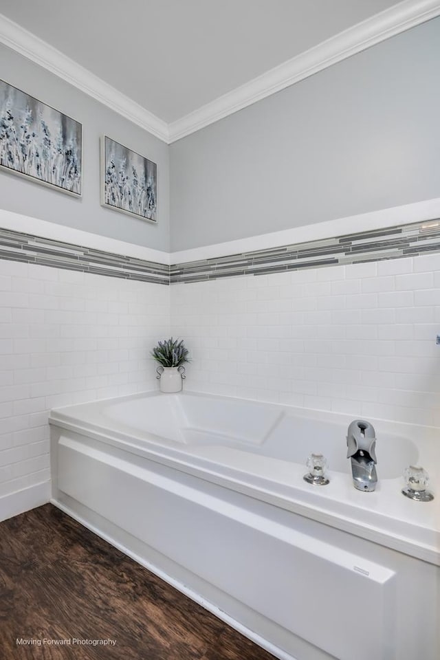 1770 Oxford Dr, Mundelein, IL 60060 - full bathroom with tile walls, a garden tub, crown molding, and wood finished floors