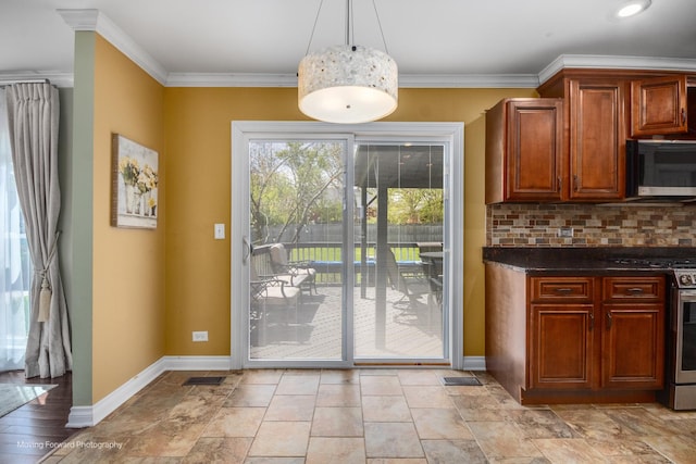 1770 Oxford Dr, Mundelein, IL 60060 - doorway with baseboards, light stone finish flooring, and ornamental molding