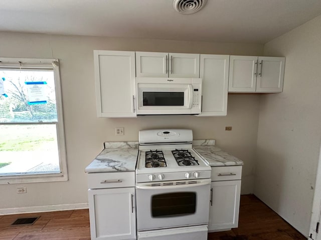 1118 Hampton Hbr Unit 1118, Schaumburg, IL 60193 - kitchen with white appliances, dark wood-type flooring, white cabinetry, and light stone counters