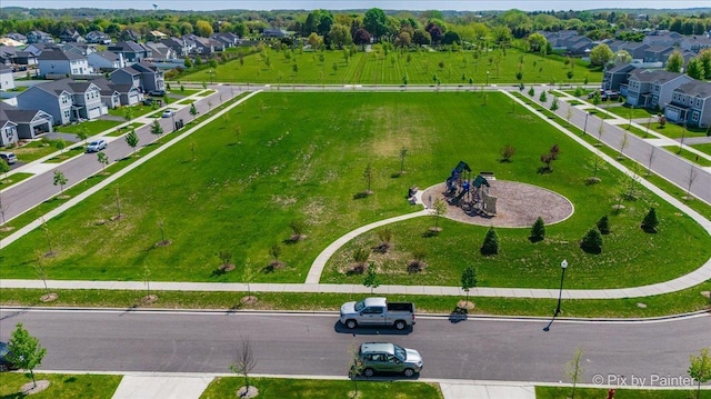 aerial perspective of suburban area featuring a community park