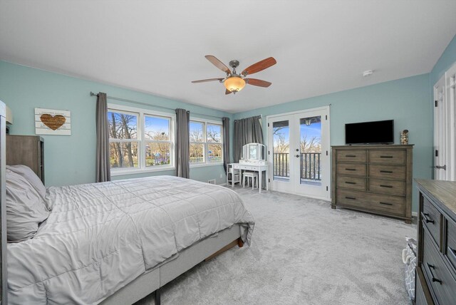 2153 W 107th Pl, Chicago, IL 60643 - bedroom featuring access to exterior, french doors, light colored carpet, and ceiling fan