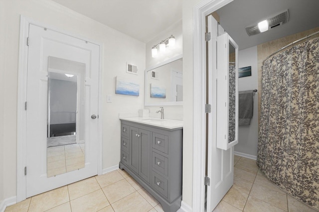 2153 W 107th Pl, Chicago, IL 60643 - bathroom with tile patterned floors, vanity, a shower with shower curtain, and baseboards