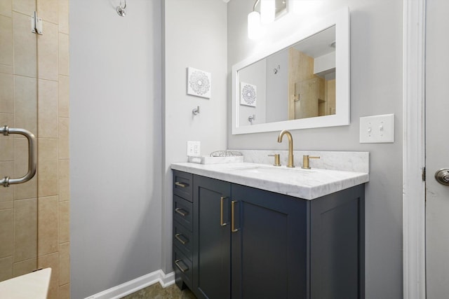 2153 W 107th Pl, Chicago, IL 60643 - bathroom featuring tiled shower, vanity, and baseboards