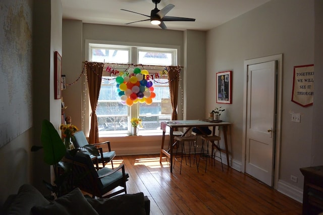 2232 W Homer St, Chicago, IL 60647 - living area with hardwood / wood-style floors, ceiling fan, and baseboards