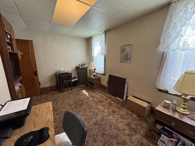 office featuring a paneled ceiling and carpet flooring