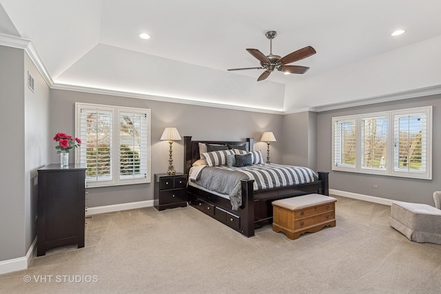 3937 Lakeview Ct, Long Grove, IL 60047 - carpeted bedroom featuring multiple windows, baseboards, recessed lighting, lofted ceiling, and a tray ceiling
