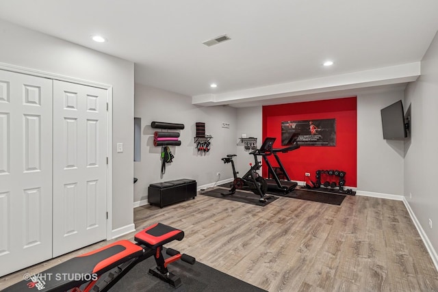 3937 Lakeview Ct, Long Grove, IL 60047 - exercise room with recessed lighting, wood finished floors, and baseboards