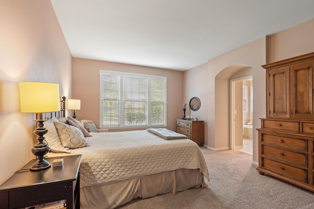 2904 Portage St, Naperville, IL 60564 - bedroom featuring arched walkways, light colored carpet, ensuite bathroom, and baseboards