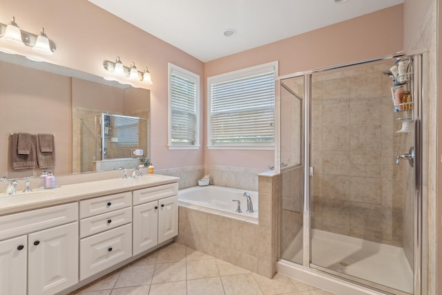 2904 Portage St, Naperville, IL 60564 - full bathroom featuring a shower stall, tile patterned flooring, a garden tub, and double vanity