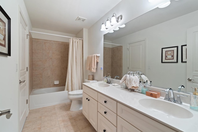 2904 Portage St, Naperville, IL 60564 - full bathroom with tile patterned floors, shower / bath combo, toilet, and double vanity