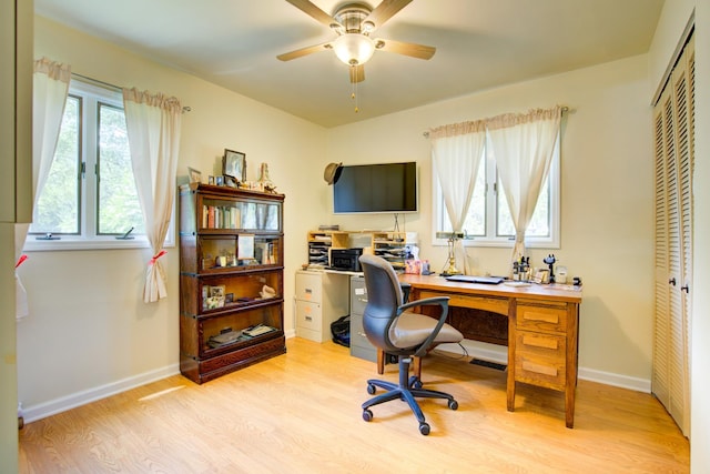 2006 Bristol Ct, Naperville, IL 60565 - office area with healthy amount of natural light, light wood-type flooring, a ceiling fan, and baseboards