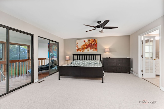 5538 Prairiemoor Ln, Long Grove, IL 60047 - carpeted bedroom featuring access to outside, baseboards, a ceiling fan, and connected bathroom