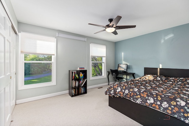 5538 Prairiemoor Ln, Long Grove, IL 60047 - bedroom featuring carpet floors, baseboards, a closet, and ceiling fan