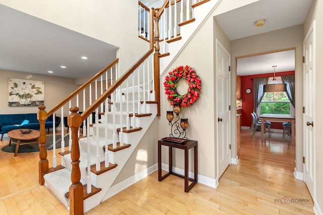 5538 Prairiemoor Ln, Long Grove, IL 60047 - stairway featuring wood-type flooring, baseboards, and recessed lighting