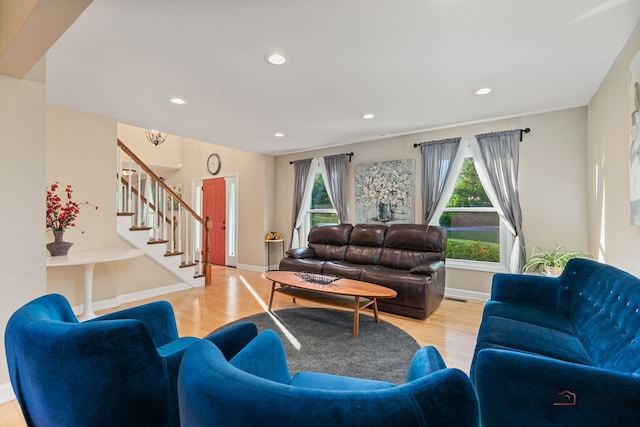 5538 Prairiemoor Ln, Long Grove, IL 60047 - living area featuring stairway, wood finished floors, recessed lighting, and baseboards