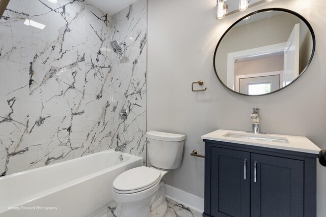 1179 S Taylor Ave, Oak Park, IL 60304 - bathroom featuring marble finish floors, toilet, vanity, bathing tub / shower combination, and baseboards