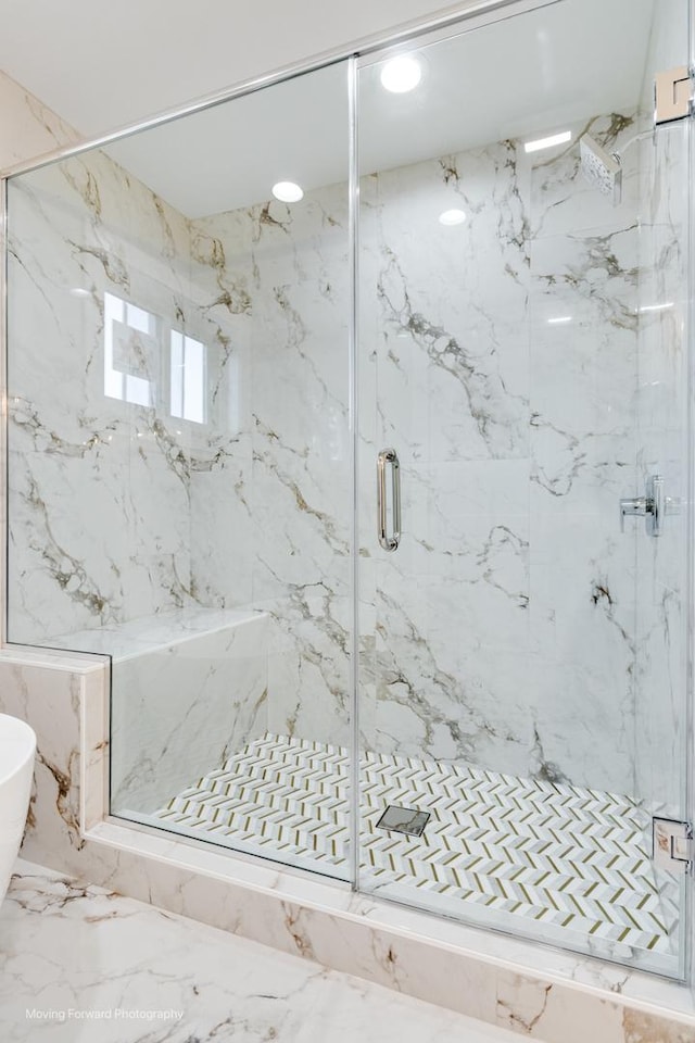 1179 S Taylor Ave, Oak Park, IL 60304 - bathroom featuring a marble finish shower and marble finish flooring