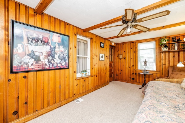 3730 Wenonah Ave, Berwyn, IL 60402 - carpeted bedroom with beamed ceiling and wooden walls