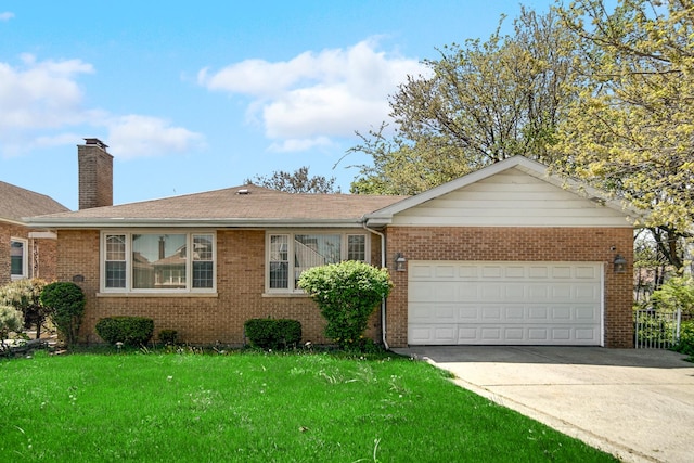 1636 S 14th Ave, Maywood, IL 60153 - single story home featuring brick siding, concrete driveway, a front lawn, a garage, and a chimney