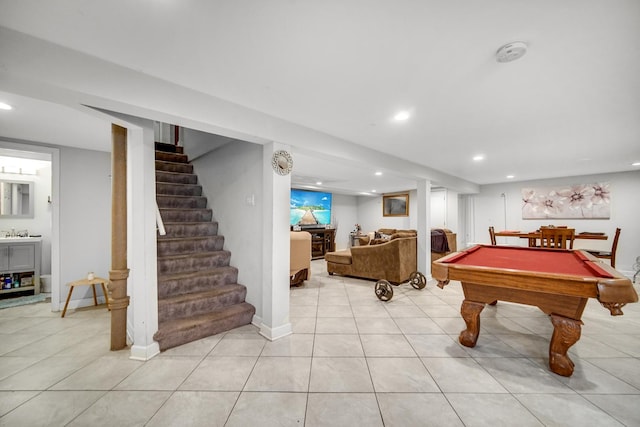 1636 S 14th Ave, Maywood, IL 60153 - rec room featuring recessed lighting, billiards, light tile patterned flooring, and baseboards