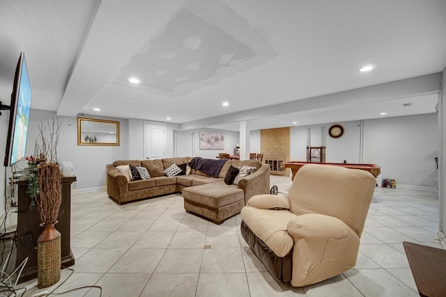 1636 S 14th Ave, Maywood, IL 60153 - living room with recessed lighting, baseboards, and light tile patterned floors