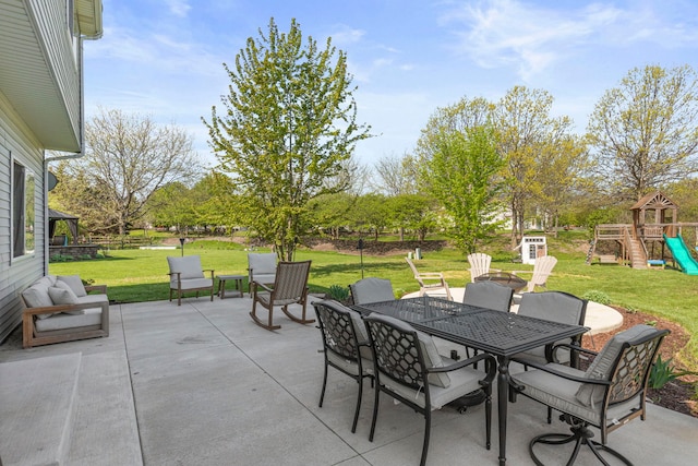 223 Aspen Cir, Gilberts, IL 60136 - view of patio featuring a playground and outdoor dining space