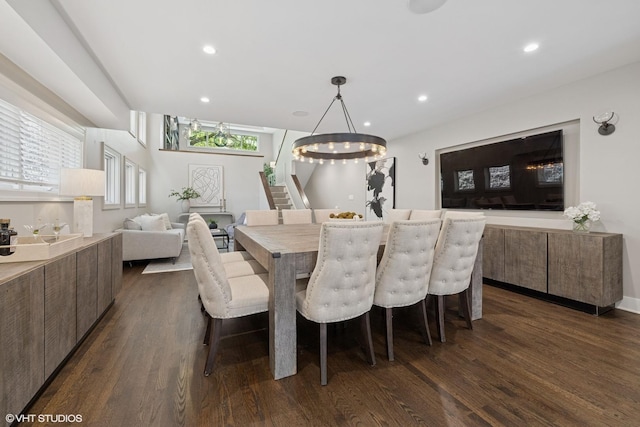 1048 W Webster Ave, Chicago, IL 60614 - dining space with dark wood-type flooring, stairway, recessed lighting, and a chandelier