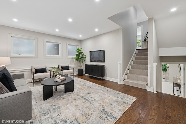 1048 W Webster Ave, Chicago, IL 60614 - living area with wood finished floors, stairway, baseboards, and recessed lighting