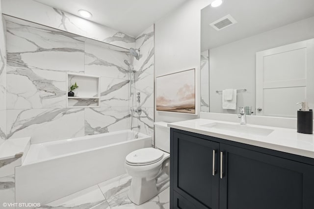 1048 W Webster Ave, Chicago, IL 60614 - full bathroom featuring toilet, vanity, washtub / shower combination, and marble look tile flooring