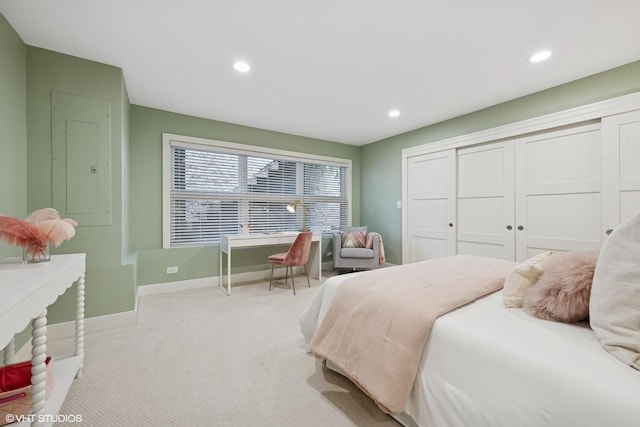 1048 W Webster Ave, Chicago, IL 60614 - carpeted bedroom featuring recessed lighting, baseboards, a closet, and electric panel
