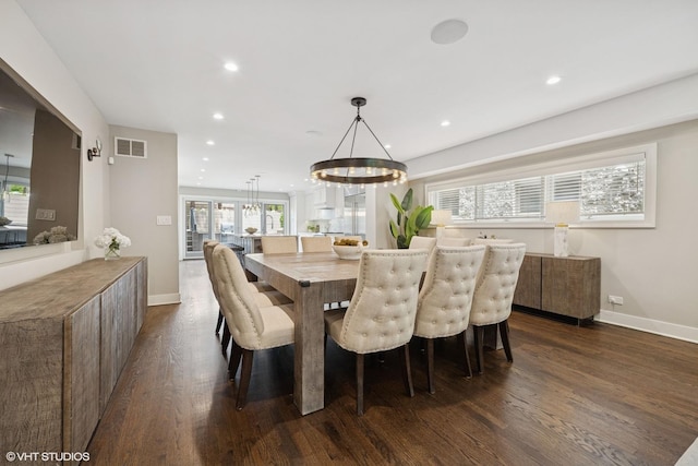 1048 W Webster Ave, Chicago, IL 60614 - dining area featuring dark wood-style flooring, baseboards, recessed lighting, and a chandelier