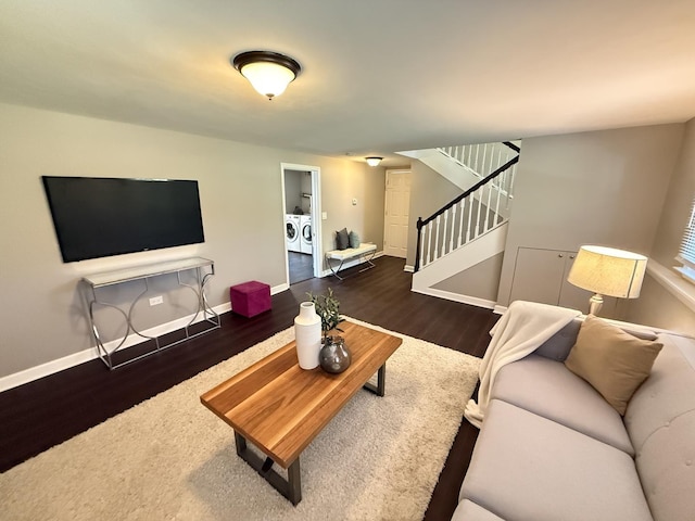 11 S Roberts Rd, Inverness, IL 60067 - living area featuring separate washer and dryer, baseboards, stairway, and wood finished floors