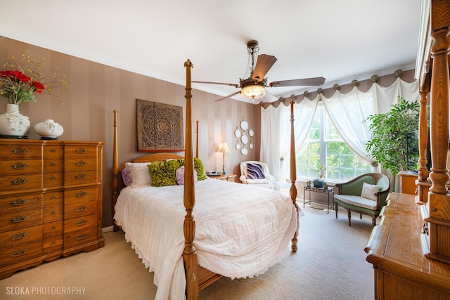 2253 Concord Dr, Mchenry, IL 60050 - bedroom with light colored carpet, crown molding, and a ceiling fan