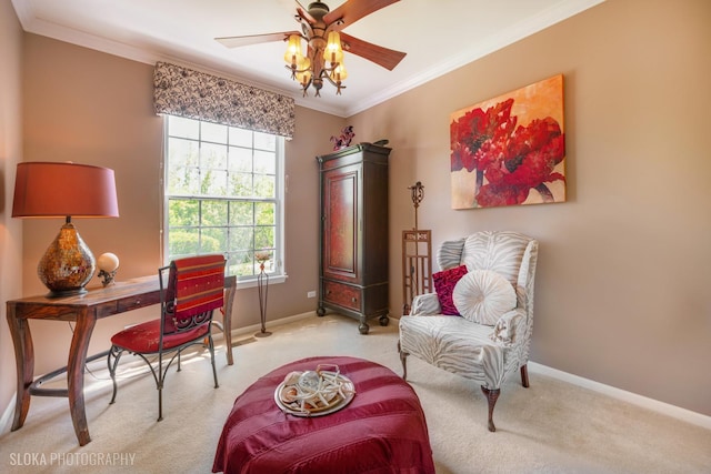 2253 Concord Dr, Mchenry, IL 60050 - office space featuring light colored carpet, crown molding, baseboards, and a ceiling fan
