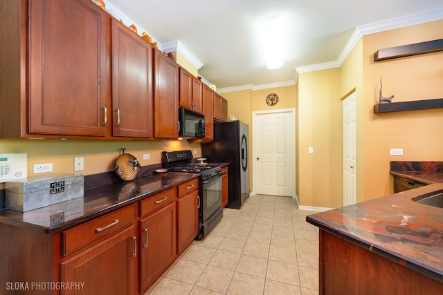 2253 Concord Dr, Mchenry, IL 60050 - kitchen featuring black appliances, crown molding, light tile patterned floors, baseboards, and a sink